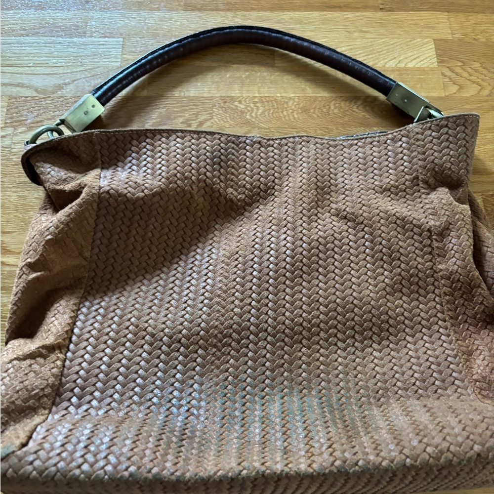 Italian Tan Woven Suede Bag